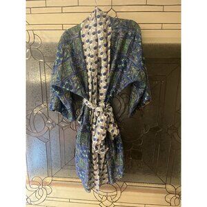 NWT Stevie Howell 100% Silk Light Santa Lucia Robe Blue/Green SZ M/L Unisex(?)